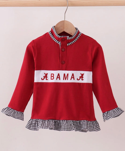 Girls Bama Embroidered Ruffle Pullover
